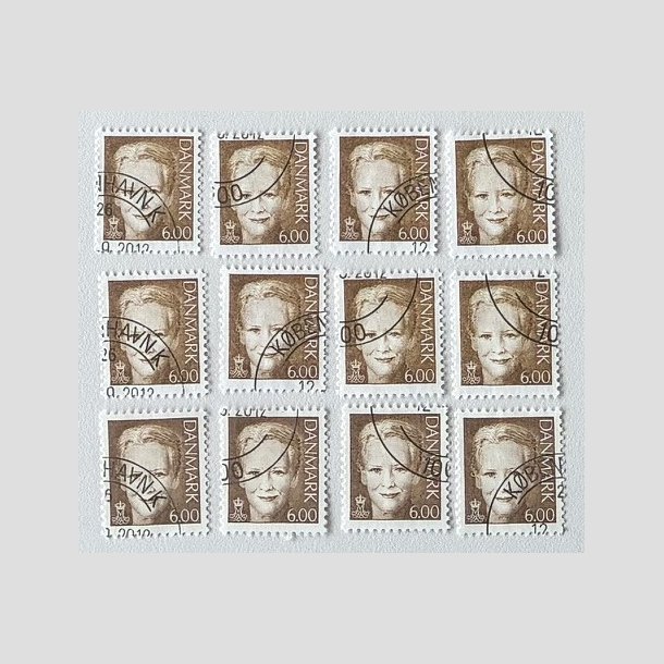 FRIM�RKER DANMARK | 2001 - AFA 1285 - Dronning Margrethe II - 6,00 kr. brun x 12 stk. - Stemplet