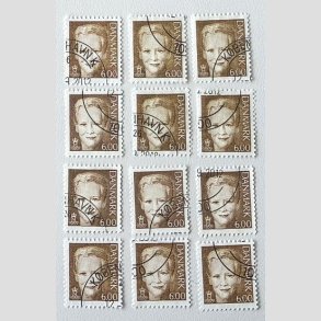 FRIM�RKER DANMARK | 2001 - AFA 1285 - Dronning Margrethe II - 6,00 kr. brun x 12 stk. - Stemplet