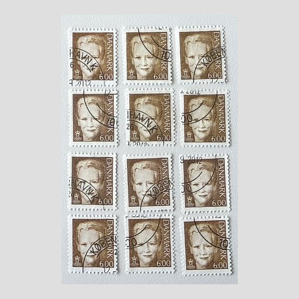 FRIM�RKER DANMARK | 2001 - AFA 1285 - Dronning Margrethe II - 6,00 kr. brun x 12 stk. - Stemplet