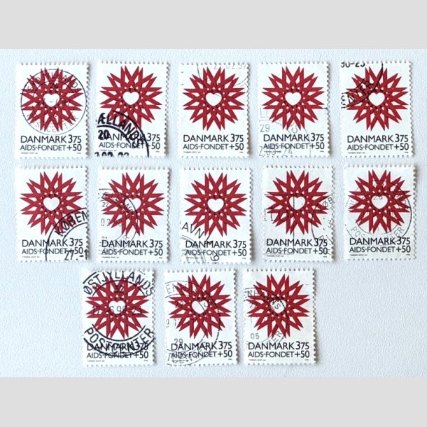 FRIM�RKER DANMARK | 1996 - AFA 1130 - AIDS-Fondet - 3,75 Kr. + 50 �re r�d/sort x 13 stk. - Stemplet