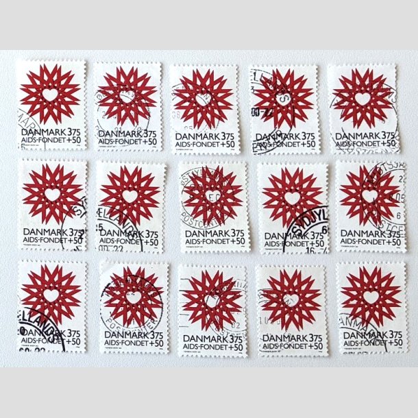 FRIM�RKER DANMARK | 1996 - AFA 1130 - AIDS-Fondet - 3,75 Kr. + 50 �re r�d/sort x 15 stk. - Stemplet