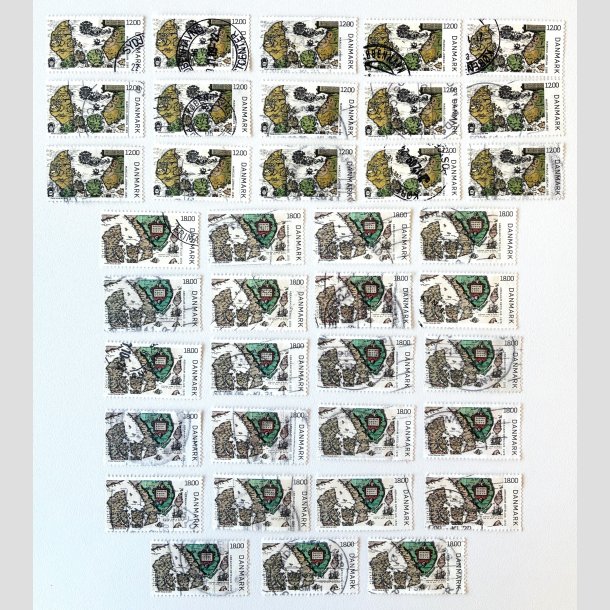 FRIM�RKER DANMARK | 2009 - AFA 1588+87 - Gamle Danmarkskort - 23 x 18,00 kr. + 15 x 12,00 kr. - Stemplet