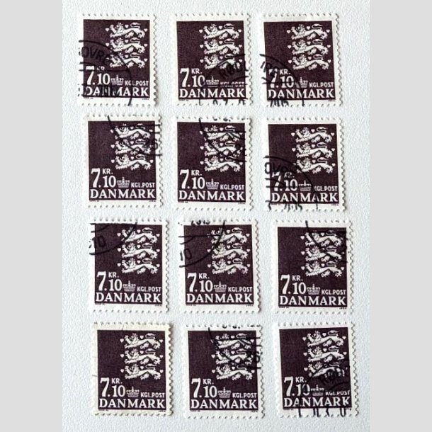 FRIM�RKER DANMARK | 1988 - AFA 901 - Rigsv�ben - 7,10 Kr. m�rklilla x 12 stk. - Flot hj�rnestemplet 