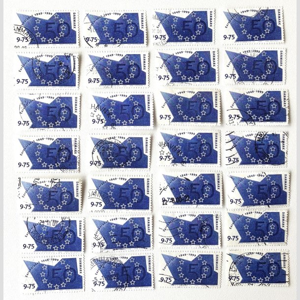 FRIM�RKER DANMARK | 1999 - AFA 1211 - Europar�det 50 �r - 9,75 Kr. bl� x 28 stk. - Stemplet