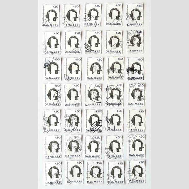 FRIM�RKER DANMARK | 1992 - AFA 1008 - Nationalmuseets samlinger - 4,50 Kr. bl�/gr�n x 35 stk. - stemplet