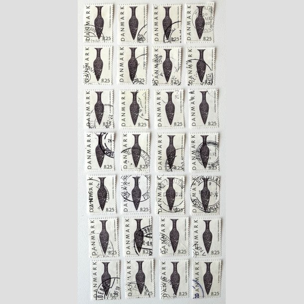 FRIM�RKER DANMARK | 1992 - AFA 1010 - Nationalmuseets samlinger Engros - 28 x 8,25 Kr. gr�n/sort - stemplet