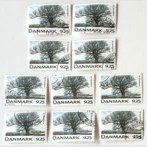 FRIM�RKER DANMARK | 1999 - AFA 1199 - Danske l�vtr�er - 9,25 Kr. Eg x 10 stk. - P�nt Stemplet 