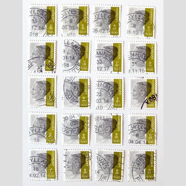 FRIM�RKER DANMARK | 2011 - AFA 1644E - Dronning Margrethe - 9,00 Kr. gr�/olivgr�n x 20 stk. - Stemplet