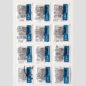 FRIM�RKER DANMARK | 2014 - AFA 1802 - Dronning Margrethe II - 19,00 Kr. gr�/m�rkbl� x 12 stk. - Stemplet 