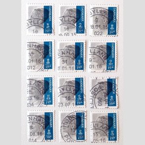 FRIM�RKER DANMARK | 2014 - AFA 1802 - Dronning Margrethe II - 19,00 Kr. gr�/m�rkbl� x 12 stk. - Stemplet 