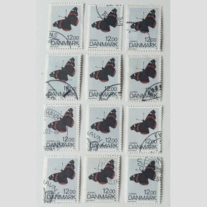 FRIM�RKER DANMARK | 1993 - AFA 1040 - Sommerfugle - 12,00 Kr. flerfarvet x 12 stk. - Stemplet