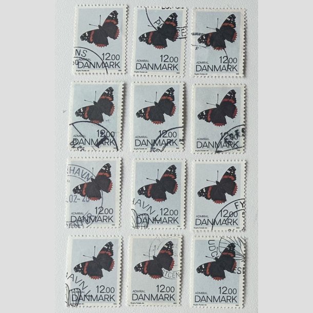 FRIM�RKER DANMARK | 1993 - AFA 1040 - Sommerfugle - 12,00 Kr. flerfarvet x 12 stk. - Stemplet