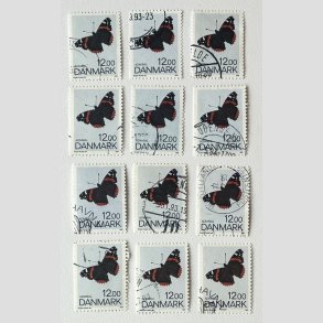FRIM�RKER DANMARK | 1993 - AFA 1040 - Sommerfugle - 12,00 Kr. flerfarvet x 12 stk. - Stemplet