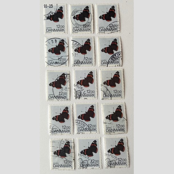 FRIM�RKER DANMARK | 1993 - AFA 1040 - Sommerfugle - 12,00 Kr. flerfarvet x 15 stk. - Stemplet