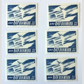 FRIM�RKER DANMARK | 1961 - AFA 391F - SAS 10 �rs jubil�um - 60 �re Flour x 6 stk. - Postfrisk
