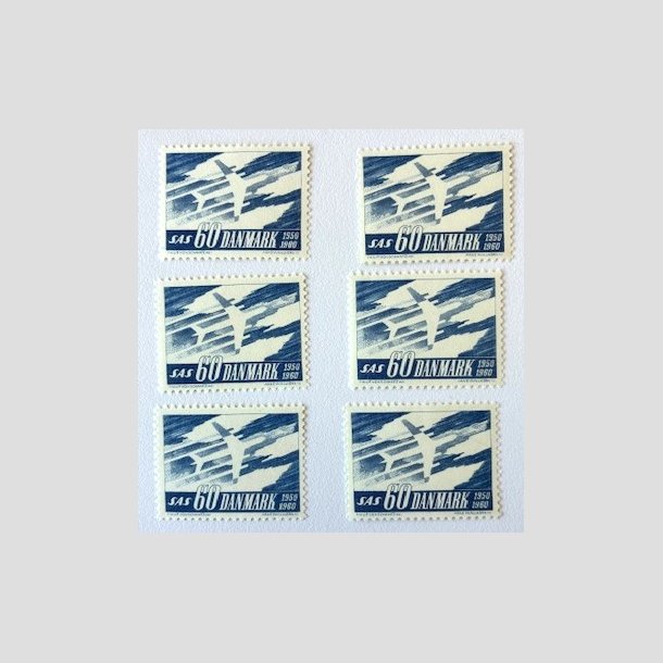 FRIM�RKER DANMARK | 1961 - AFA 391F - SAS 10 �rs jubil�um - 60 �re Flour x 6 stk. - Postfrisk