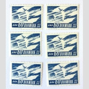 FRIM�RKER DANMARK | 1961 - AFA 391F - SAS 10 �rs jubil�um - 60 �re Flour x 6 stk. - Postfrisk