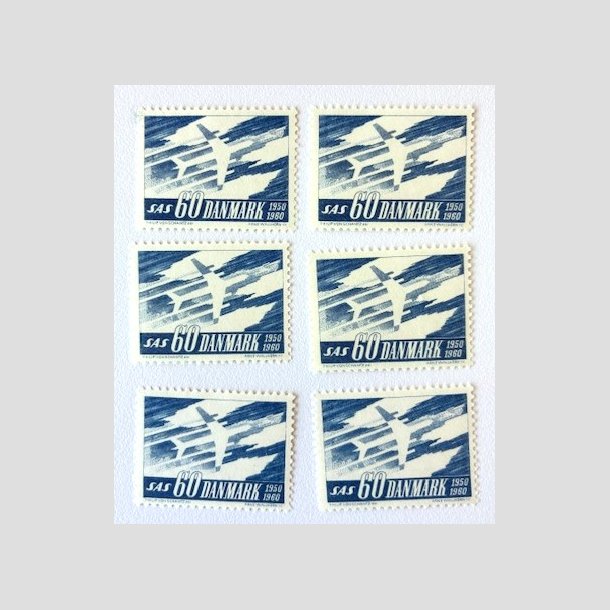 FRIM�RKER DANMARK | 1961 - AFA 391F - SAS 10 �rs jubil�um - 60 �re Flour x 6 stk. - Postfrisk