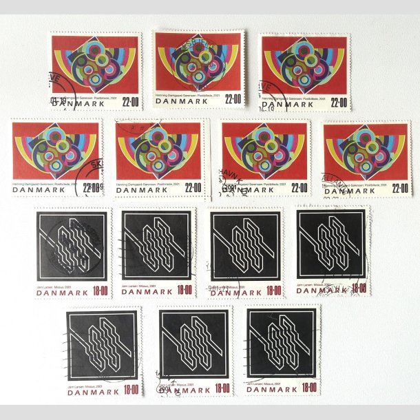 FRIM�RKER DANMARK | 2001 - AFA 1293+92 - Frim�rkekunst 4. - 22,00 + 18,00 kr. x 7 s�t - Stemplet