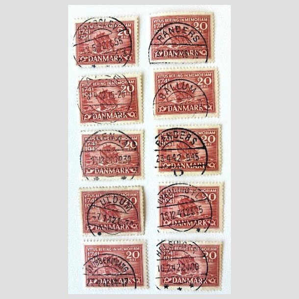 FRIM�RKER DANMARK | 1941 - AFA 271 - Vitus Bering 20 �re r�d x 10 stk. - Lux/Pragt Stemplet 