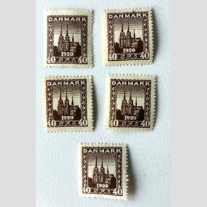 FRIM�RKER DANMARK | 1920-21 - AFA 114 - Genforening 40 �re brun x 5 stk. - Ubrugt