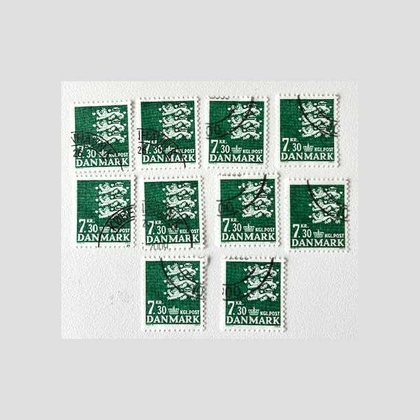 FRIM�RKER DANMARK | 1989 - AFA 928 - Rigsv�ben - 7,30 Kr. gr�n x 10 stk. - P�nt Stemplet 