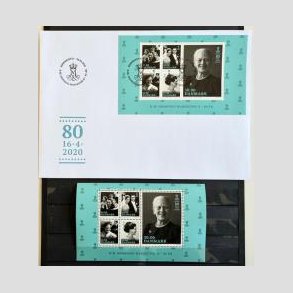 FRIMRKER DANMARK | 2020 - AFA 1990 - Dronningen 80 r. - Miniark + FDC - Postfrisk/Stemplet