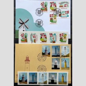 FRIMRKER DANMARK | 2019 - AFA 1950-4,1965-9 - Dannebrog. - 2 x striber + FDC - Postfrisk/Stemplet