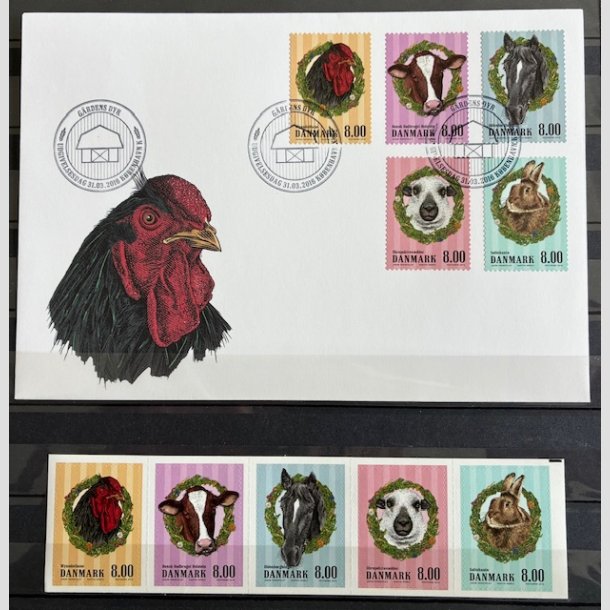 FRIMRKER DANMARK | 2016 - AFA 1847-51 - Grdens dyr - 8,00 Kr. i komplet 5-stribe + FDC - Postfrisk