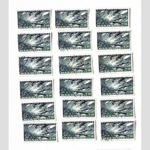 FRIM�RKER DANMARK | 1984 - AFA 809 - Fiskeri og s�fart - 18 x 2,30 Kr. sortbl�/gr�n - P�nt Stemplet