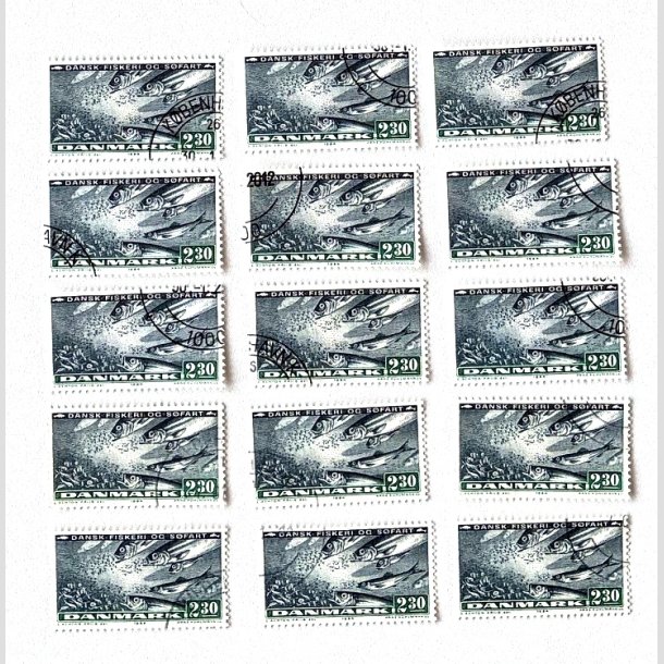FRIM�RKER DANMARK | 1984 - AFA 809 - Fiskeri og s�fart - 15 x 2,30 Kr. sortbl�/gr�n - P�nt Stemplet