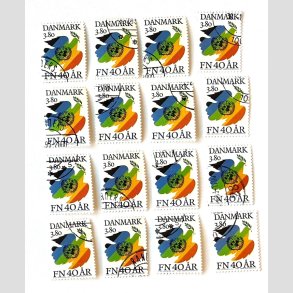 FRIM�RKER DANMARK | 1985 - AFA 841 - FN 40 �r - 16 x 3,80 Kr. flerfarvet - Flot Stemplet