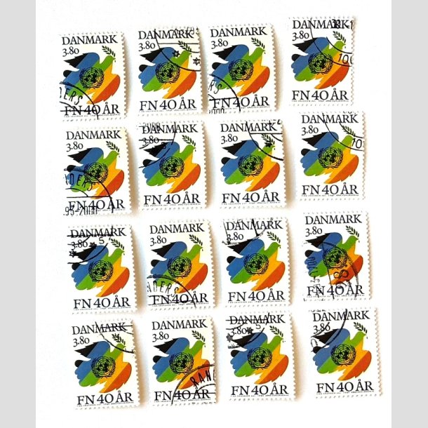 FRIM�RKER DANMARK | 1985 - AFA 841 - FN 40 �r - 16 x 3,80 Kr. flerfarvet - Flot Stemplet