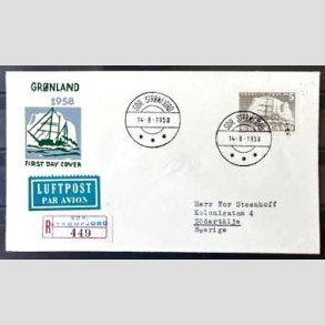 FRIMRKER GRNLAND | 1958 - AFA 41 - Gustav Holm - 5 kr. p FDC - Stemplet Sdr. Stmfjord