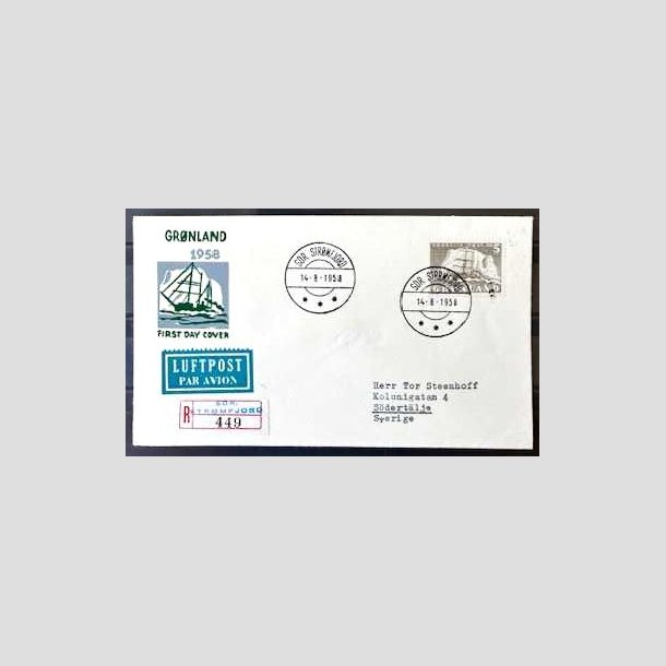 FRIMRKER GRNLAND | 1958 - AFA 41 - Gustav Holm - 5 kr. p FDC - Stemplet Sdr. Stmfjord