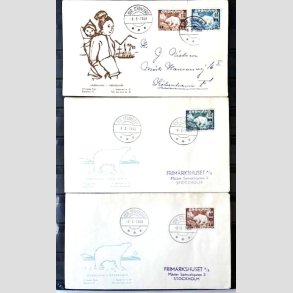 FRIMRKER GRNLAND | 1956 - AFA 37,38 - Provisorier - i st og enkelt p 3 x FDC - Stemplet