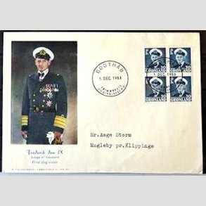 FRIMRKER GRNLAND | 1953 - AFA 36 - Frederik IX - 30 re bl i 4-blok p FDC- Stemplet