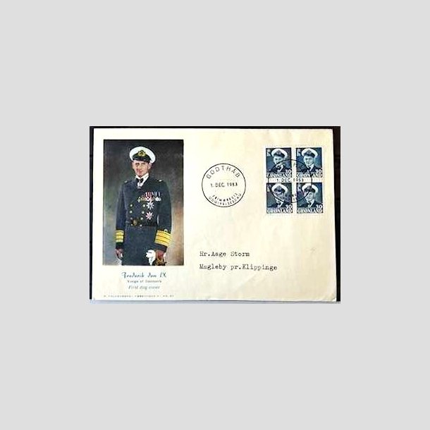 FRIMRKER GRNLAND | 1953 - AFA 36 - Frederik IX - 30 re bl i 4-blok p FDC- Stemplet