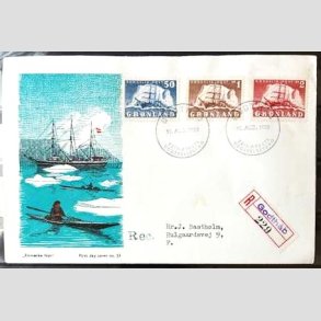 FRIMRKER GRNLAND | 1950 - AFA 33,34,35 - Gustav Holm - 50 re - 2 kr. p FDC - Stemplet