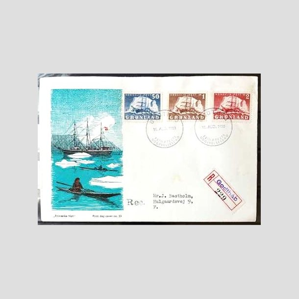 FRIMRKER GRNLAND | 1950 - AFA 33,34,35 - Gustav Holm - 50 re - 2 kr. p FDC - Stemplet