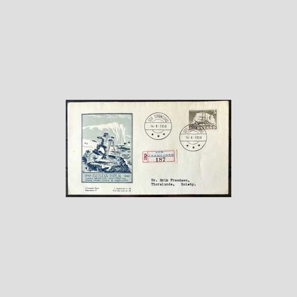 FRIMRKER GRNLAND | 1958 - AFA 41 - Gustav Holm - 5 kr. p FDC - Stemplet Sdr. Stmfjord