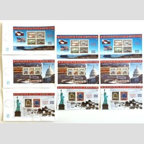 FRIM�RKER GR�NLAND | 1995 - AFA 266-74 - 50 �ret for befrielsen. - Miniark 1+2+3 i FDC + L�se Stemplet/Postfrisk