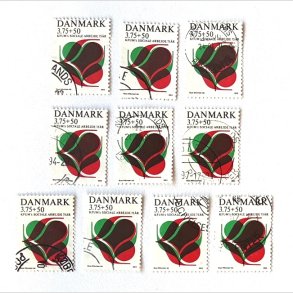 FRIM�RKER DANMARK | 1993 - AFA 1052 - KFUM 75 �r. - 10 x 3,75 Kr. + 50 �re r�d/gr�n/sort - P�nt Stemplet