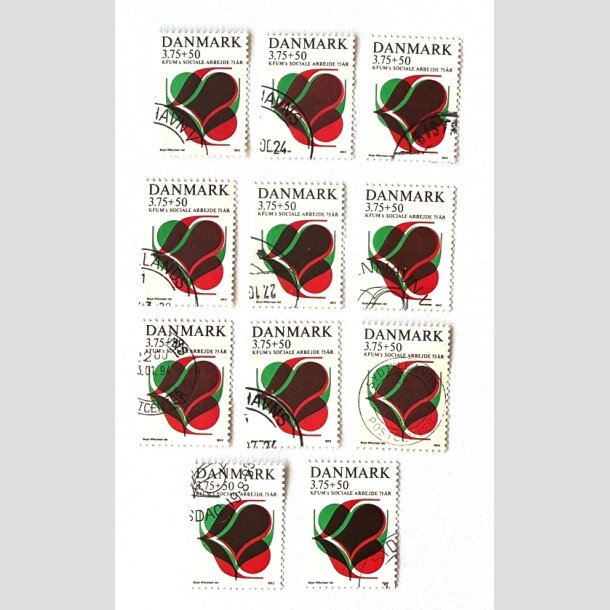 FRIM�RKER DANMARK | 1993 - AFA 1052 - KFUM 75 �r. - 10 x 3,75 Kr. + 50 �re r�d/gr�n/sort - P�nt Stemplet