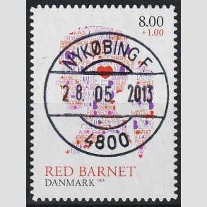 FRIMRKER DANMARK | 2013 - AFA 1747a - Red Barnet - 8,00 + 1,00 Kr. - Pragt Stemplet Nykbing F