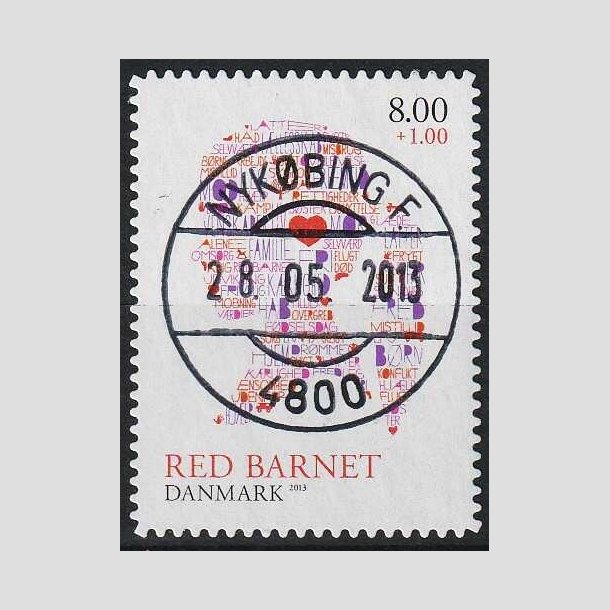 FRIMRKER DANMARK | 2013 - AFA 1747a - Red Barnet - 8,00 + 1,00 Kr. - Pragt Stemplet Nykbing F