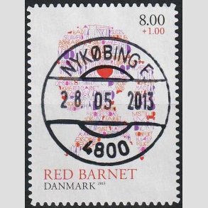 FRIMRKER DANMARK | 2013 - AFA 1747a - Red Barnet - 8,00 + 1,00 Kr. - Pragt Stemplet Nykbing F