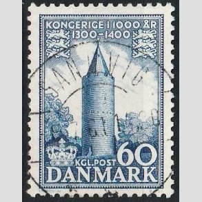 FRIM�RKER DANMARK | 1953-56 - AFA 350 - Kongeriget 1000 �r - 60 �re bl� - Pragt Stemplet Sandvig