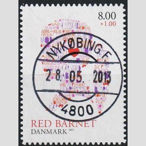 FRIMRKER DANMARK | 2013 - AFA 1747a - Red Barnet - 8,00 + 1,00 Kr. - Pragt Stemplet Nykbing F
