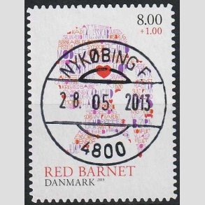 FRIMRKER DANMARK | 2013 - AFA 1747a - Red Barnet - 8,00 + 1,00 Kr. - Pragt Stemplet Nykbing F
